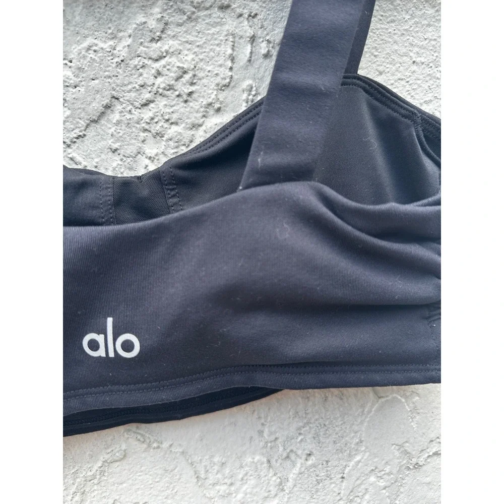 Alo Yoga Black Ruched Front Sports Bra Size 4